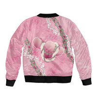 Hawaii Maui Island Flowers Lei Sleeve Zip Bomber Jacket Lokelani Rose Pink