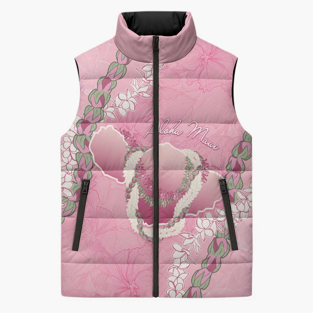 Hawaii Maui Island Flowers Lei Sleeveless Puffer Jacket Lokelani Rose Pink