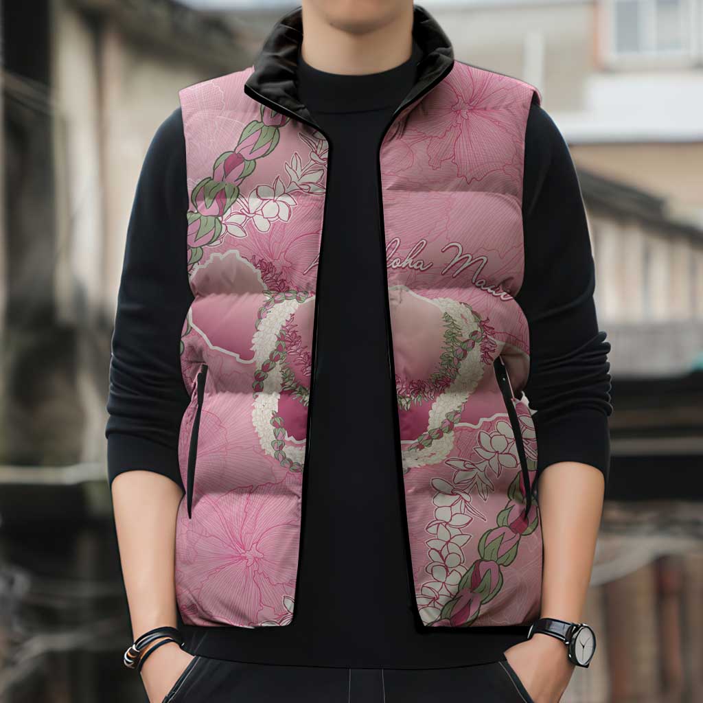 Hawaii Maui Island Flowers Lei Sleeveless Puffer Jacket Lokelani Rose Pink