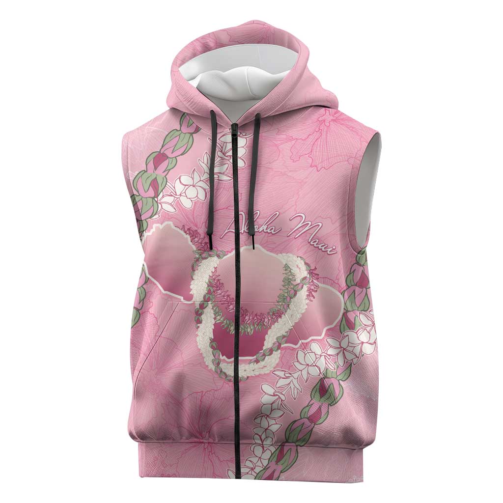 Hawaii Maui Island Flowers Lei Sleeveless Zip Hoodie Lokelani Rose Pink