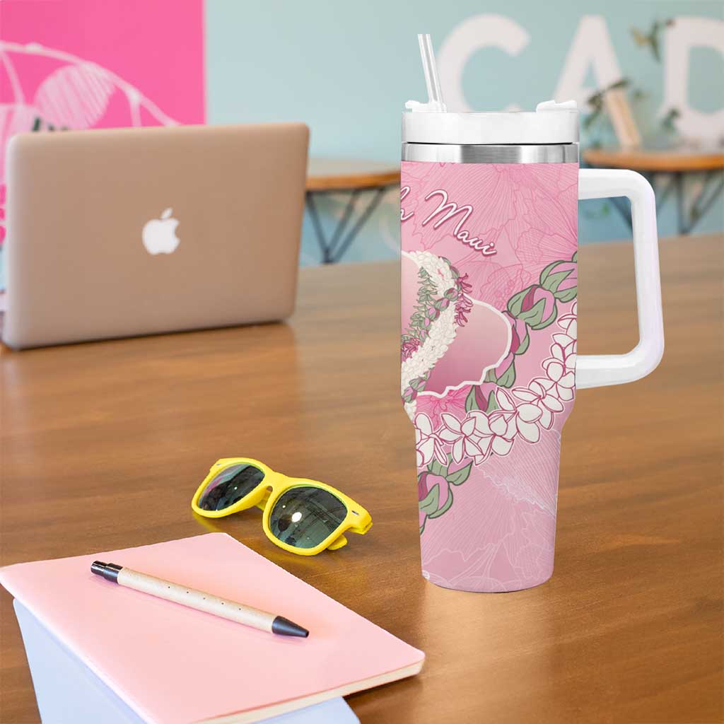 Hawaii Maui Island Flowers Lei Tumbler With Handle Lokelani Rose Pink