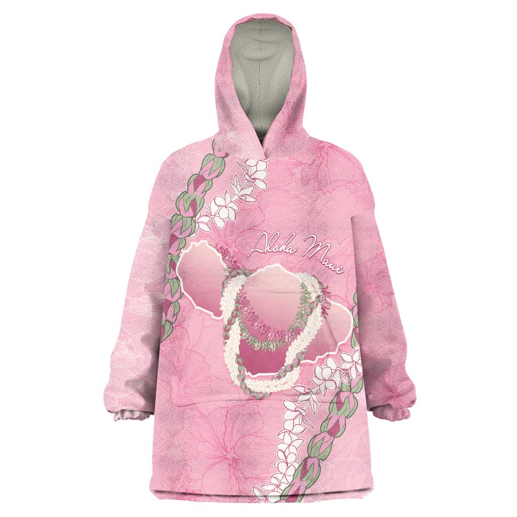 Hawaii Maui Island Flowers Lei Wearable Blanket Hoodie Lokelani Rose Pink
