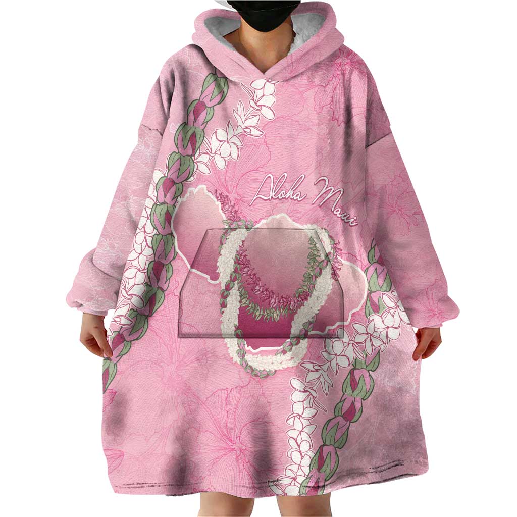 Hawaii Maui Island Flowers Lei Wearable Blanket Hoodie Lokelani Rose Pink