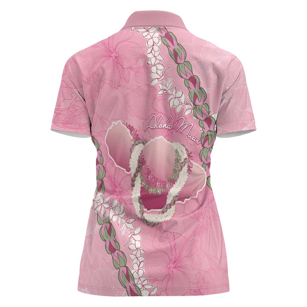 Hawaii Maui Island Flowers Lei Women Polo Shirt Lokelani Rose Pink