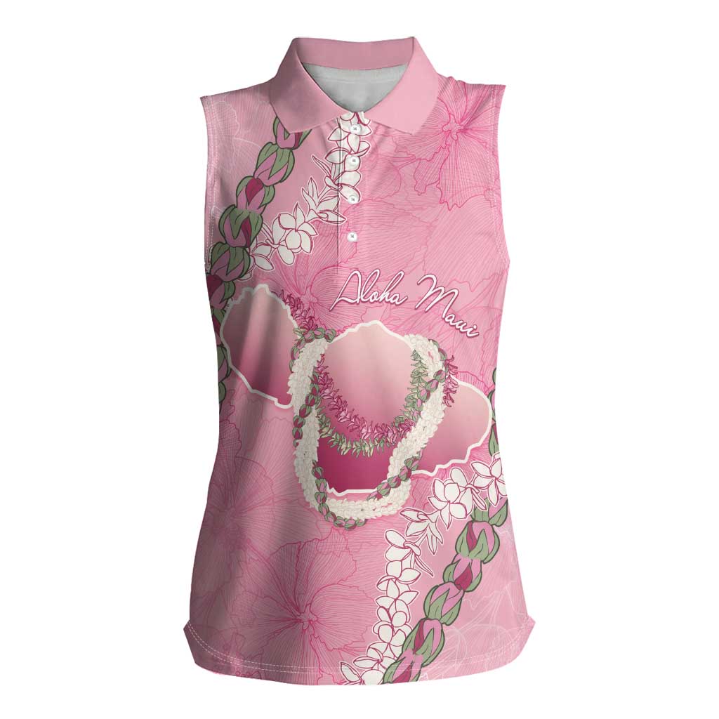 Hawaii Maui Island Flowers Lei Women Sleeveless Polo Shirt Lokelani Rose Pink LT7 Female Pink - Polynesian Pride