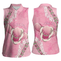Hawaii Maui Island Flowers Lei Women Sleeveless Polo Shirt Lokelani Rose Pink LT7 - Polynesian Pride