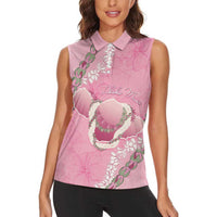 Hawaii Maui Island Flowers Lei Women Sleeveless Polo Shirt Lokelani Rose Pink LT7 - Polynesian Pride