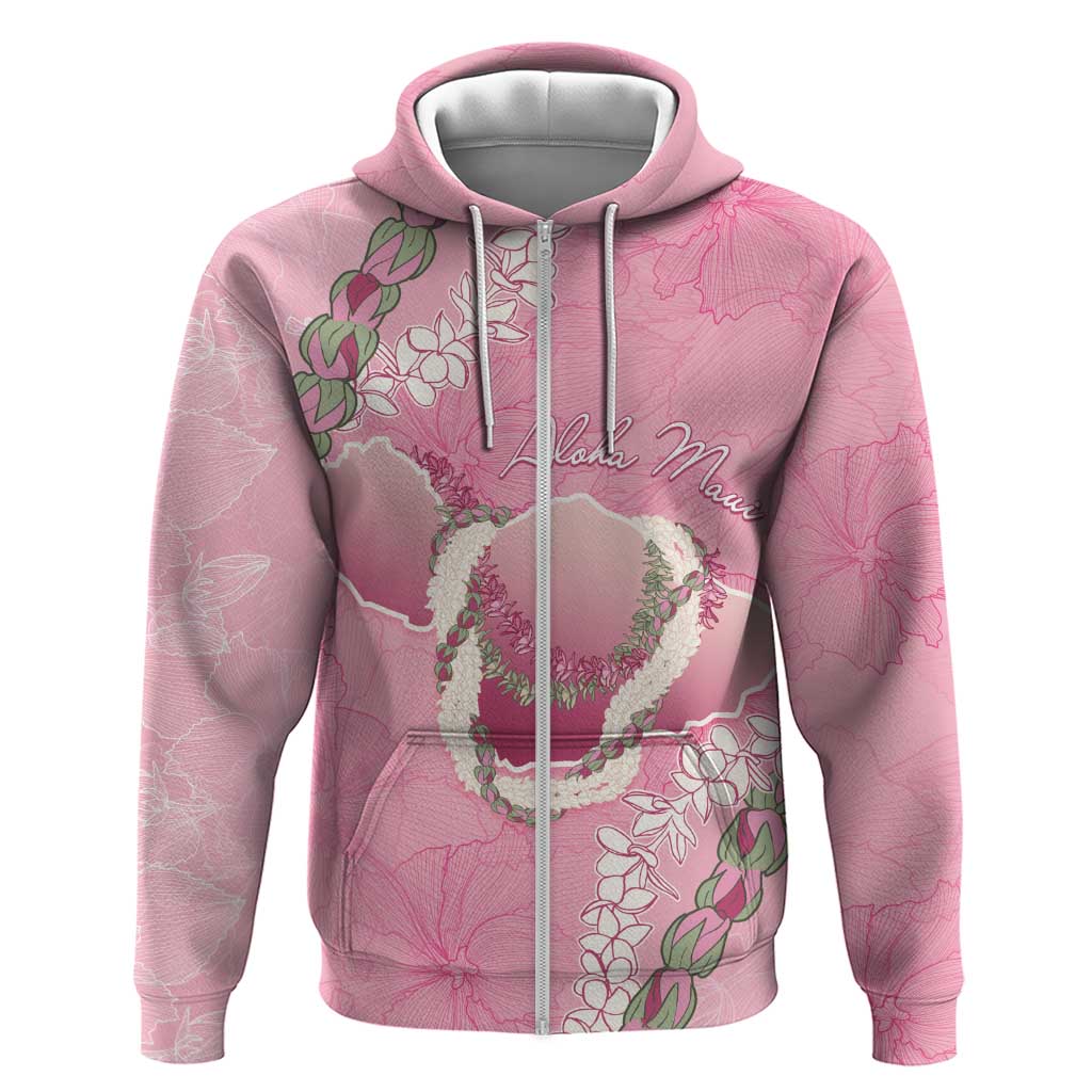 Hawaii Maui Island Flowers Lei Zip Hoodie Lokelani Rose Pink
