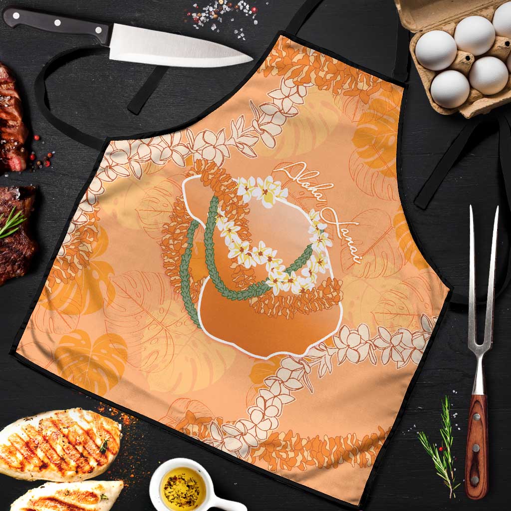 Hawaii Lanai Island Flowers Lei Apron Orange Kaunaoa Mix Maile