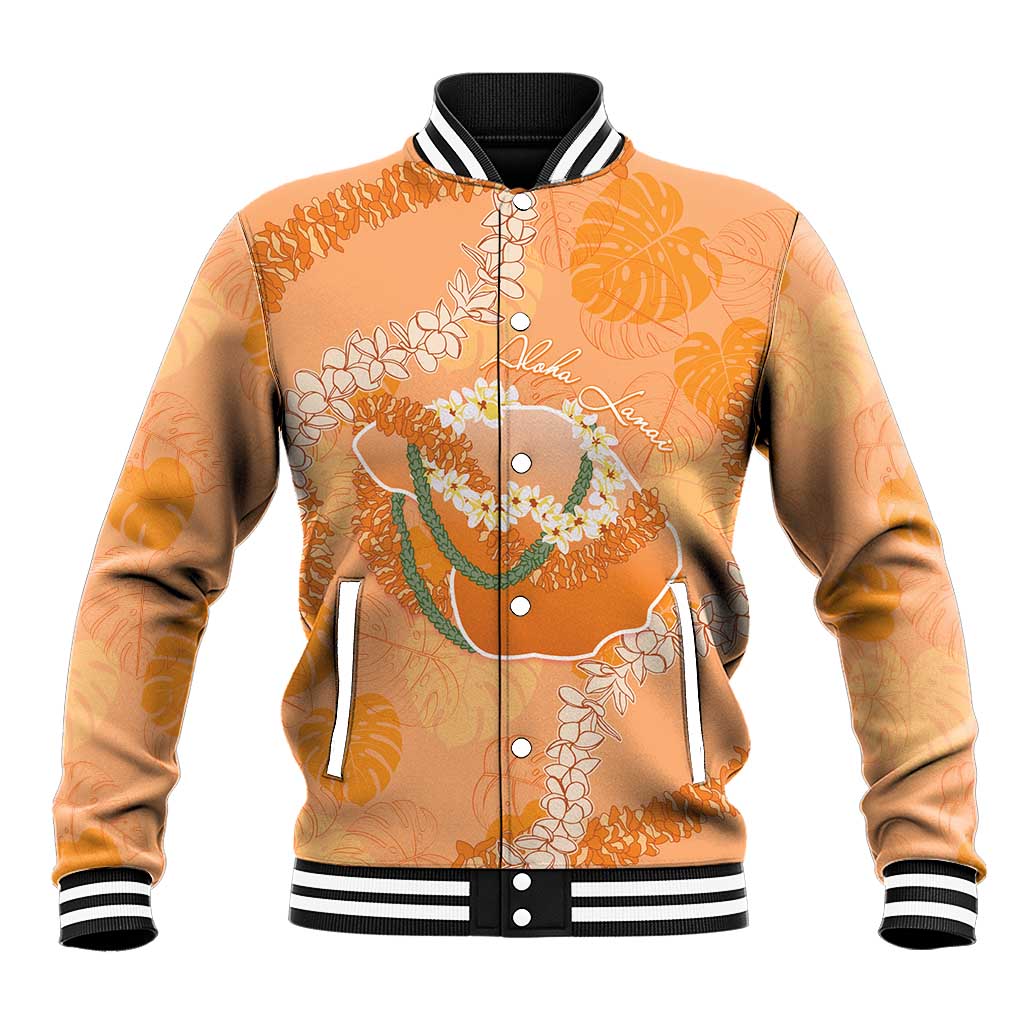 Hawaii Lanai Island Flowers Lei Baseball Jacket Orange Kaunaoa Mix Maile