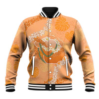Hawaii Lanai Island Flowers Lei Baseball Jacket Orange Kaunaoa Mix Maile