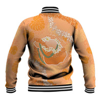 Hawaii Lanai Island Flowers Lei Baseball Jacket Orange Kaunaoa Mix Maile