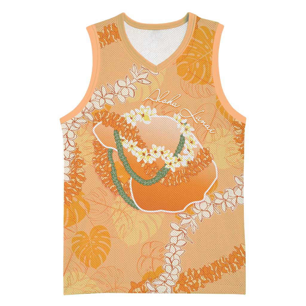 Hawaii Lanai Island Flowers Lei Basketball Jersey Orange Kaunaoa Mix Maile