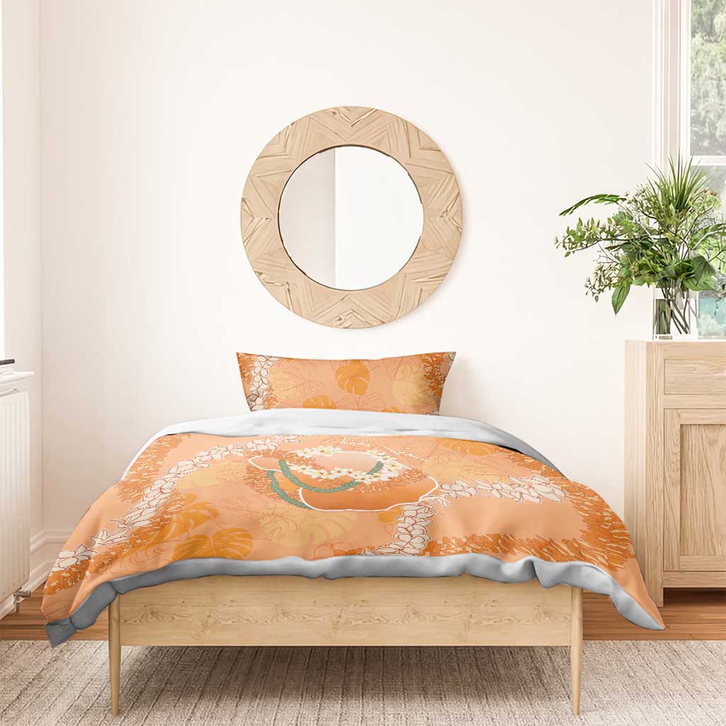 Hawaii Lanai Island Flowers Lei Bedding Set Orange Kaunaoa Mix Maile