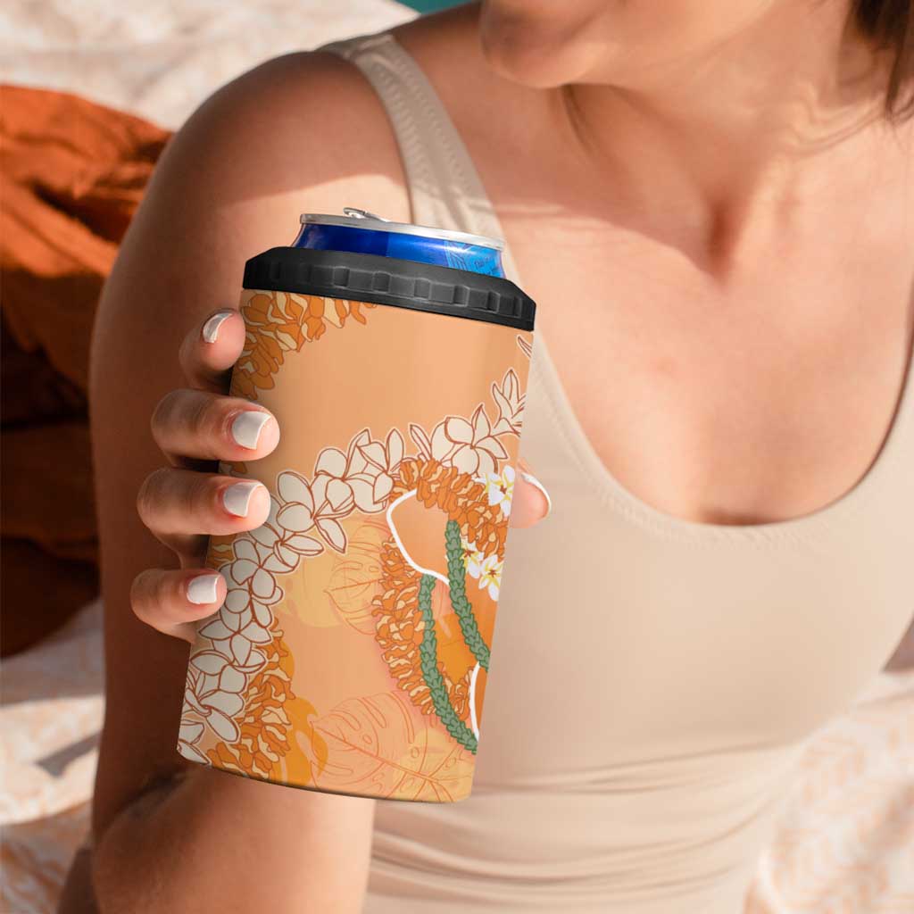 Hawaii Lanai Island Flowers Lei 4 in 1 Can Cooler Tumbler Orange Kaunaoa Mix Maile