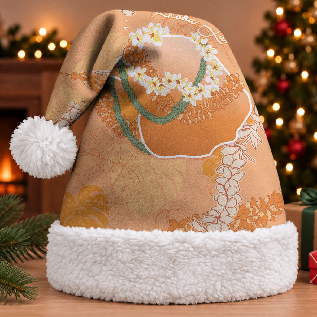 Hawaii Lanai Island Flowers Lei Christmas Santa Hat Orange Kaunaoa Mix Maile LT7 With Fur Orange - Polynesian Pride