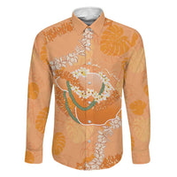 Hawaii Lanai Island Flowers Lei Family Matching Mermaid Dress and Hawaiian Shirt Orange Kaunaoa Mix Maile LT7 Dad's Shirt - Long Sleeve Orange - Polynesian Pride
