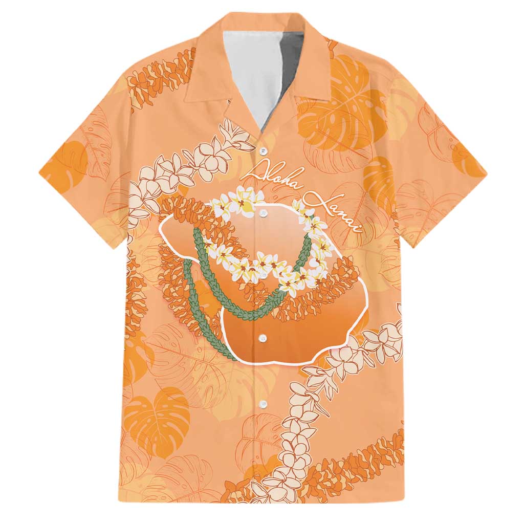 Hawaii Lanai Island Flowers Lei Family Matching Off The Shoulder Long Sleeve Dress and Hawaiian Shirt Orange Kaunaoa Mix Maile LT7 Dad's Shirt - Short Sleeve Orange - Polynesian Pride