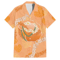 Hawaii Lanai Island Flowers Lei Family Matching Short Sleeve Bodycon Dress and Hawaiian Shirt Orange Kaunaoa Mix Maile LT7 Dad's Shirt - Short Sleeve Orange - Polynesian Pride