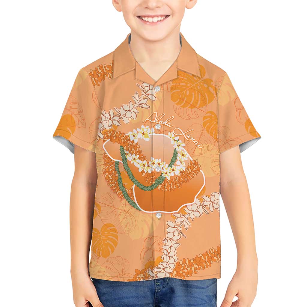 Hawaii Lanai Island Flowers Lei Family Matching Short Sleeve Bodycon Dress and Hawaiian Shirt Orange Kaunaoa Mix Maile LT7 Son's Shirt Orange - Polynesian Pride