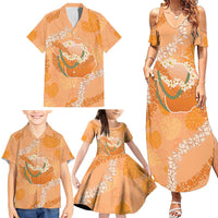 Hawaii Lanai Island Flowers Lei Family Matching Summer Maxi Dress and Hawaiian Shirt Orange Kaunaoa Mix Maile LT7 - Polynesian Pride