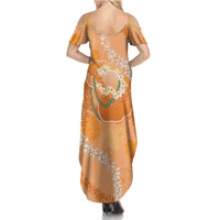Hawaii Lanai Island Flowers Lei Family Matching Summer Maxi Dress and Hawaiian Shirt Orange Kaunaoa Mix Maile LT7 - Polynesian Pride