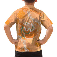 Hawaii Lanai Island Flowers Lei Hawaiian Shirt Orange Kaunaoa Mix Maile