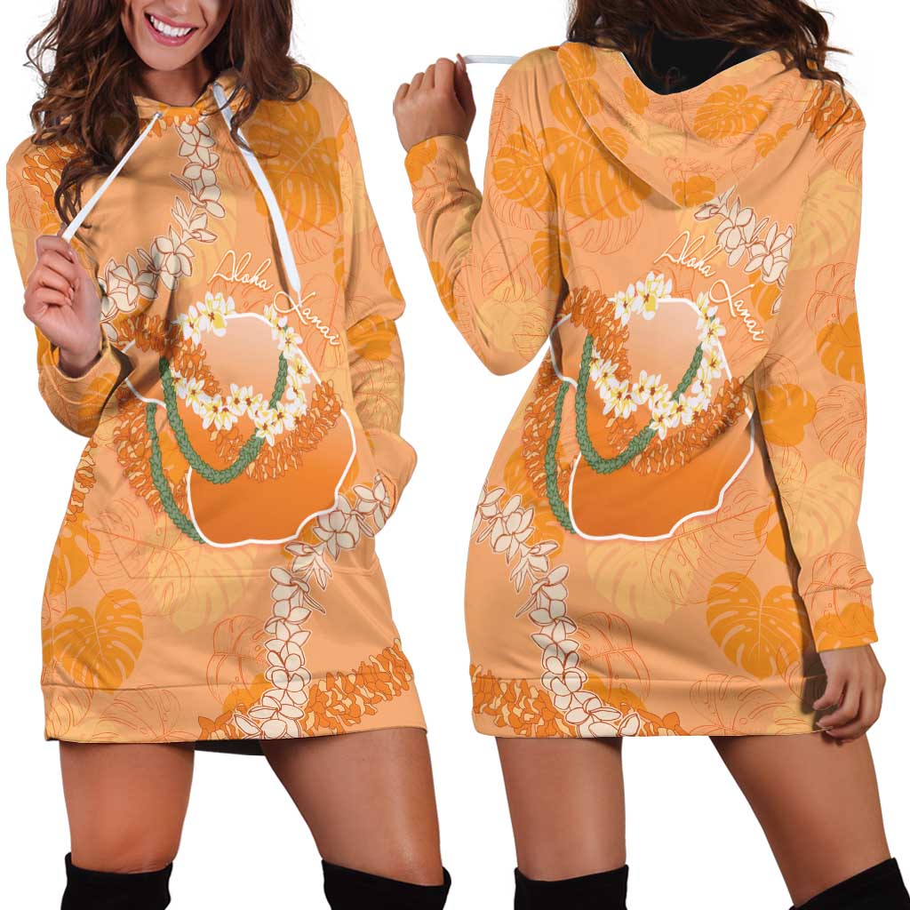 Hawaii Lanai Island Flowers Lei Hoodie Dress Orange Kaunaoa Mix Maile