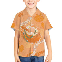 Hawaii Lanai Island Flowers Lei Kid Hawaiian Shirt Orange Kaunaoa Mix Maile