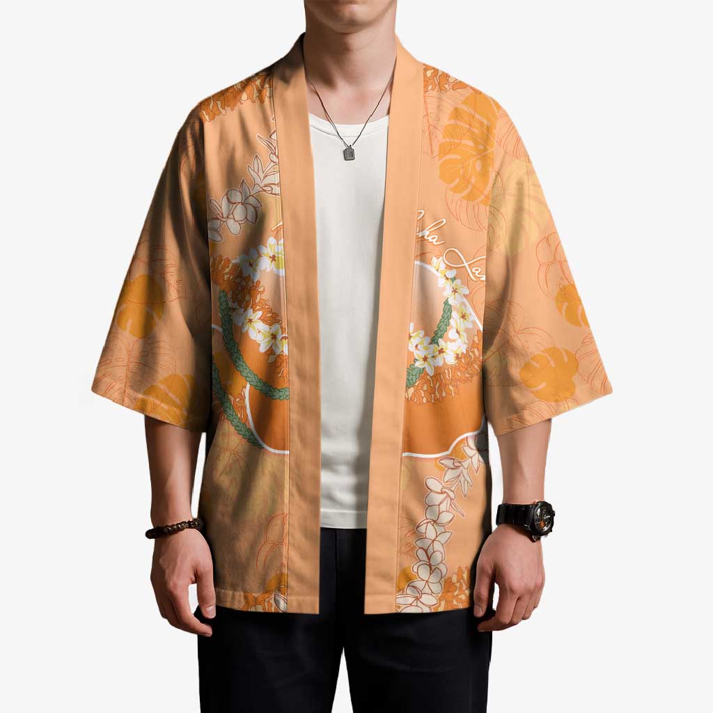 Hawaii Lanai Island Flowers Lei Kimono Orange Kaunaoa Mix Maile