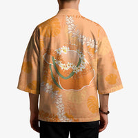 Hawaii Lanai Island Flowers Lei Kimono Orange Kaunaoa Mix Maile