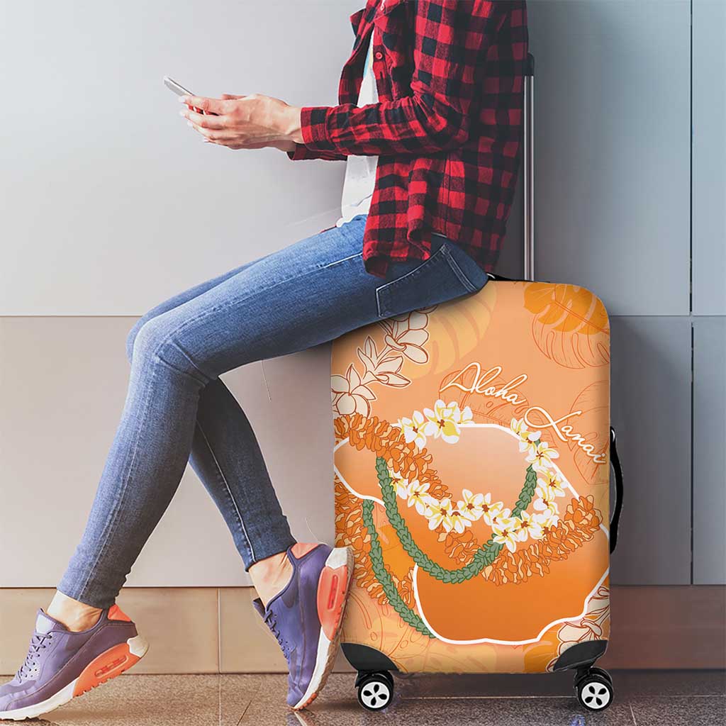 Hawaii Lanai Island Flowers Lei Luggage Cover Orange Kaunaoa Mix Maile