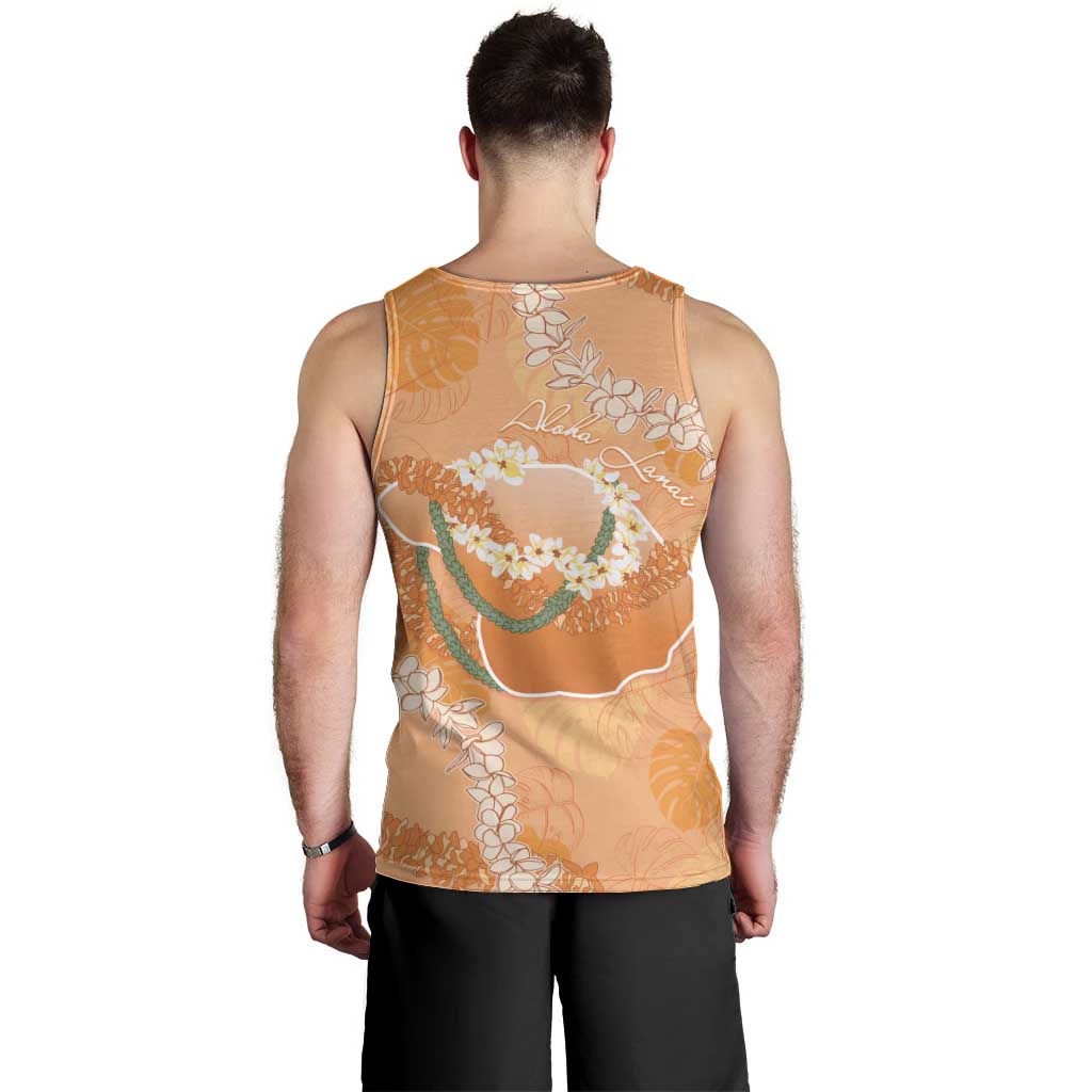 Hawaii Lanai Island Flowers Lei Men Tank Top Orange Kaunaoa Mix Maile LT7 - Polynesian Pride