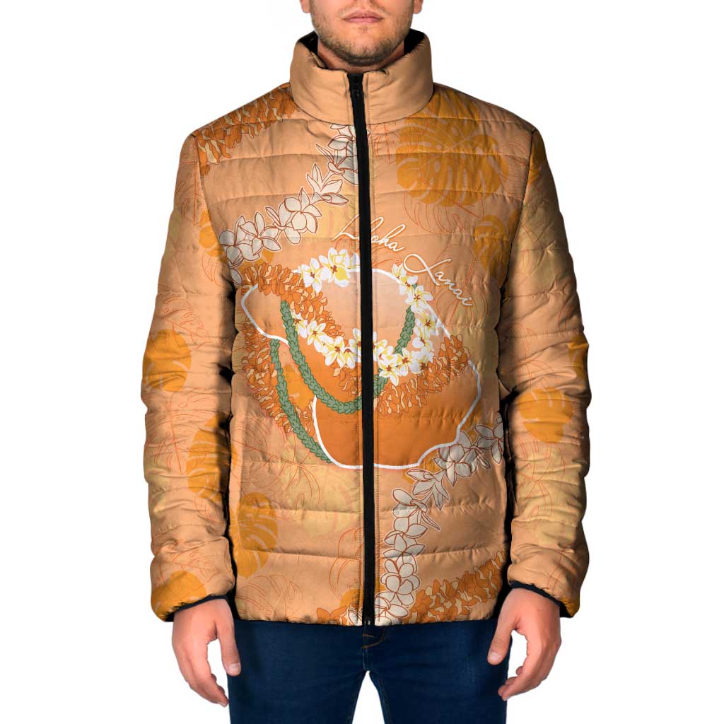Hawaii Lanai Island Flowers Lei Padded Jacket Orange Kaunaoa Mix Maile