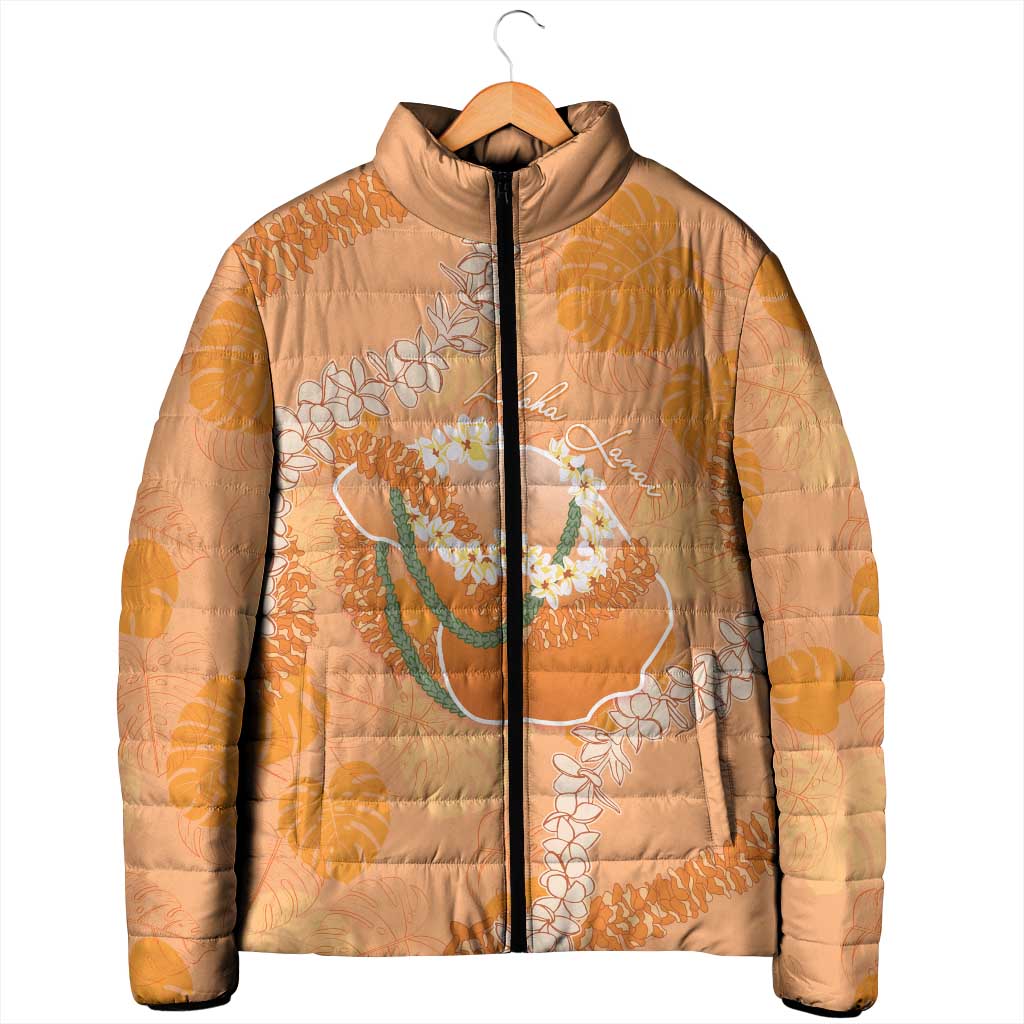 Hawaii Lanai Island Flowers Lei Padded Jacket Orange Kaunaoa Mix Maile