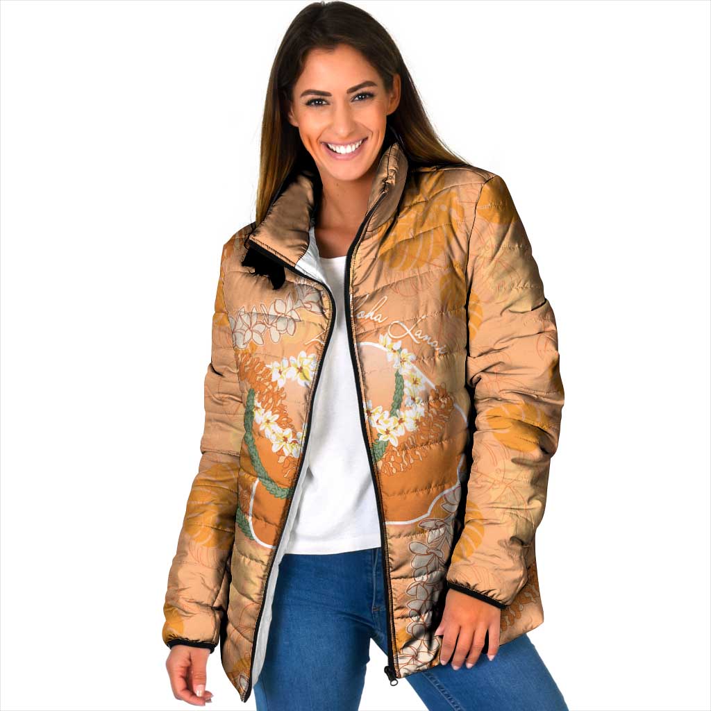 Hawaii Lanai Island Flowers Lei Padded Jacket Orange Kaunaoa Mix Maile