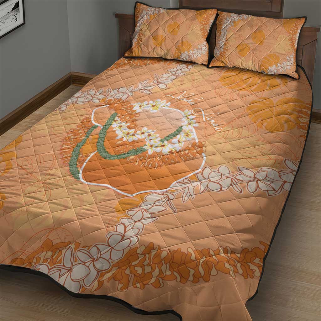 Hawaii Lanai Island Flowers Lei Quilt Bed Set Orange Kaunaoa Mix Maile