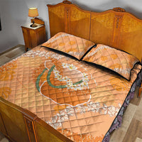 Hawaii Lanai Island Flowers Lei Quilt Bed Set Orange Kaunaoa Mix Maile
