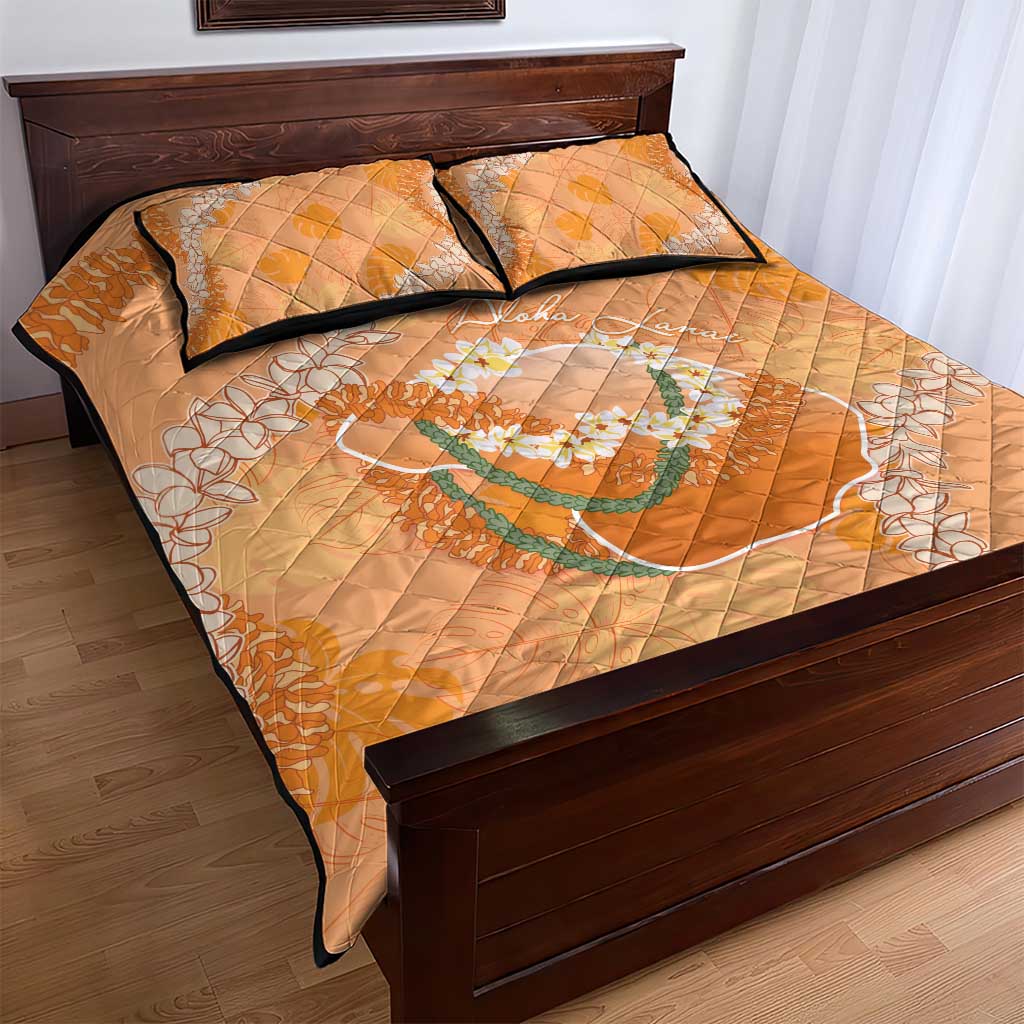 Hawaii Lanai Island Flowers Lei Quilt Bed Set Orange Kaunaoa Mix Maile