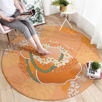 Hawaii Lanai Island Flowers Lei Round Carpet Orange Kaunaoa Mix Maile