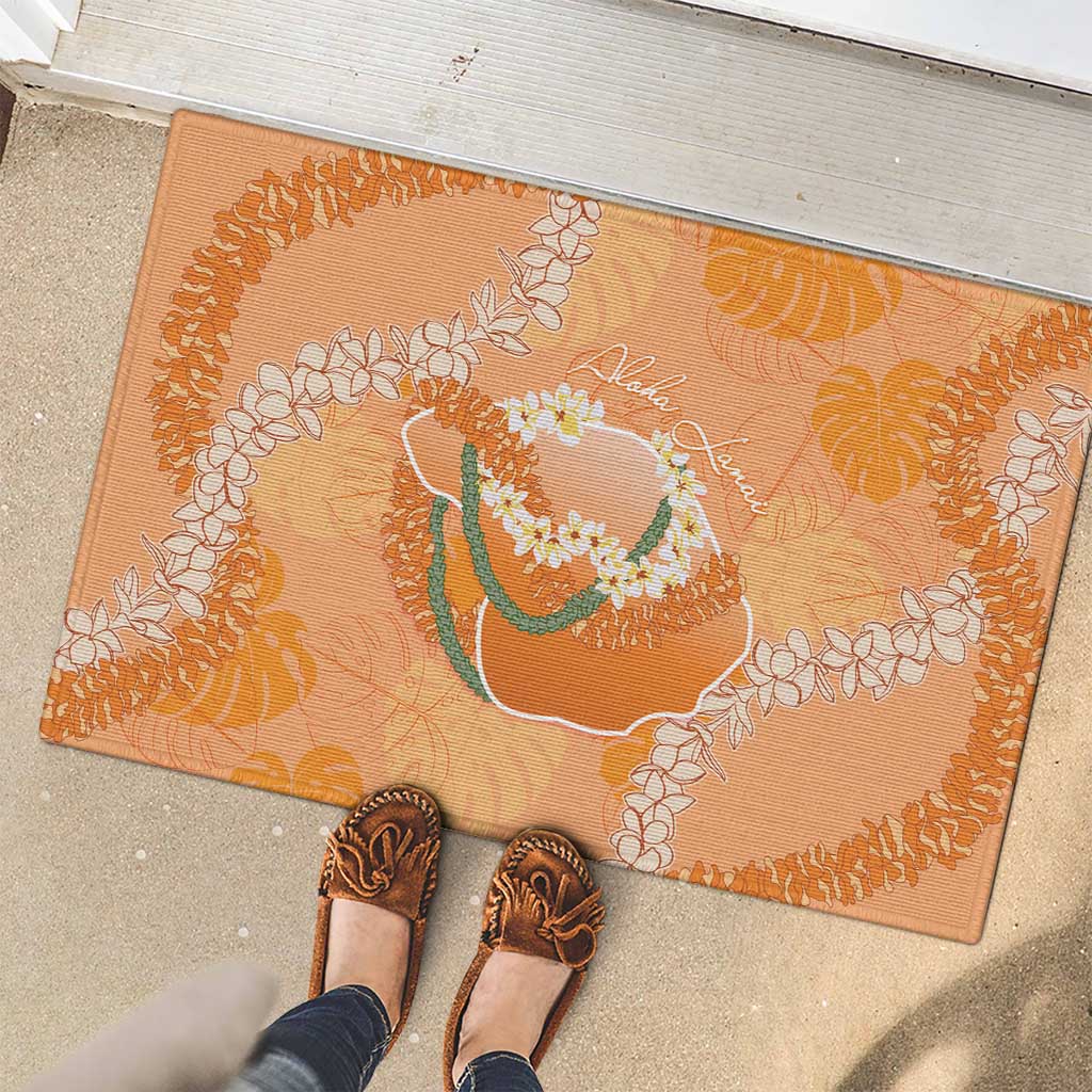 Hawaii Lanai Island Flowers Lei Rubber Doormat Orange Kaunaoa Mix Maile