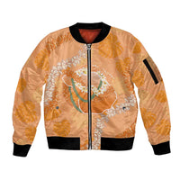 Hawaii Lanai Island Flowers Lei Sleeve Zip Bomber Jacket Orange Kaunaoa Mix Maile
