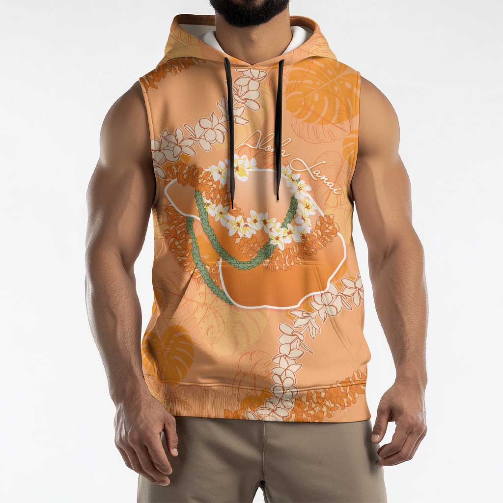 Hawaii Lanai Island Flowers Lei Sleeveless Hoodie Orange Kaunaoa Mix Maile