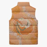 Hawaii Lanai Island Flowers Lei Sleeveless Puffer Jacket Orange Kaunaoa Mix Maile