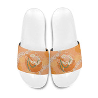 Hawaii Lanai Island Flowers Lei Slide Sandals Orange Kaunaoa Mix Maile