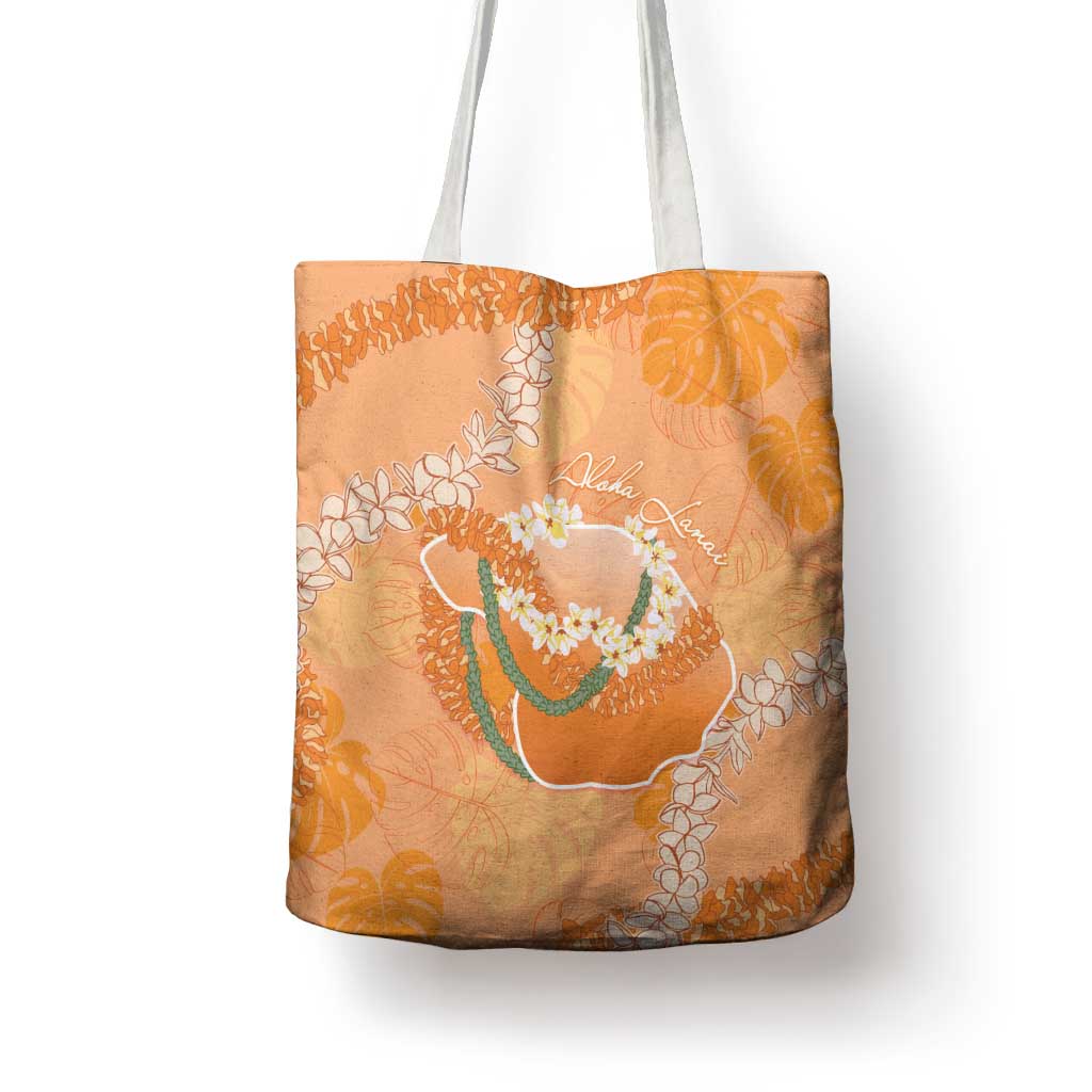 Hawaii Lanai Island Flowers Lei Tote Bag Orange Kaunaoa Mix Maile