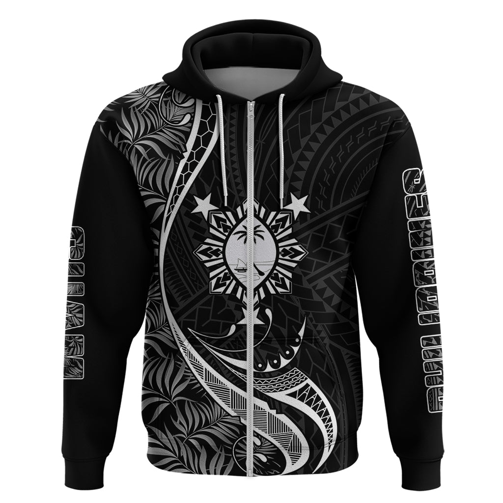 Custom Philippines Mix Guam Hoodie Tropical Style LT7 Zip Hoodie Black - Polynesian Pride
