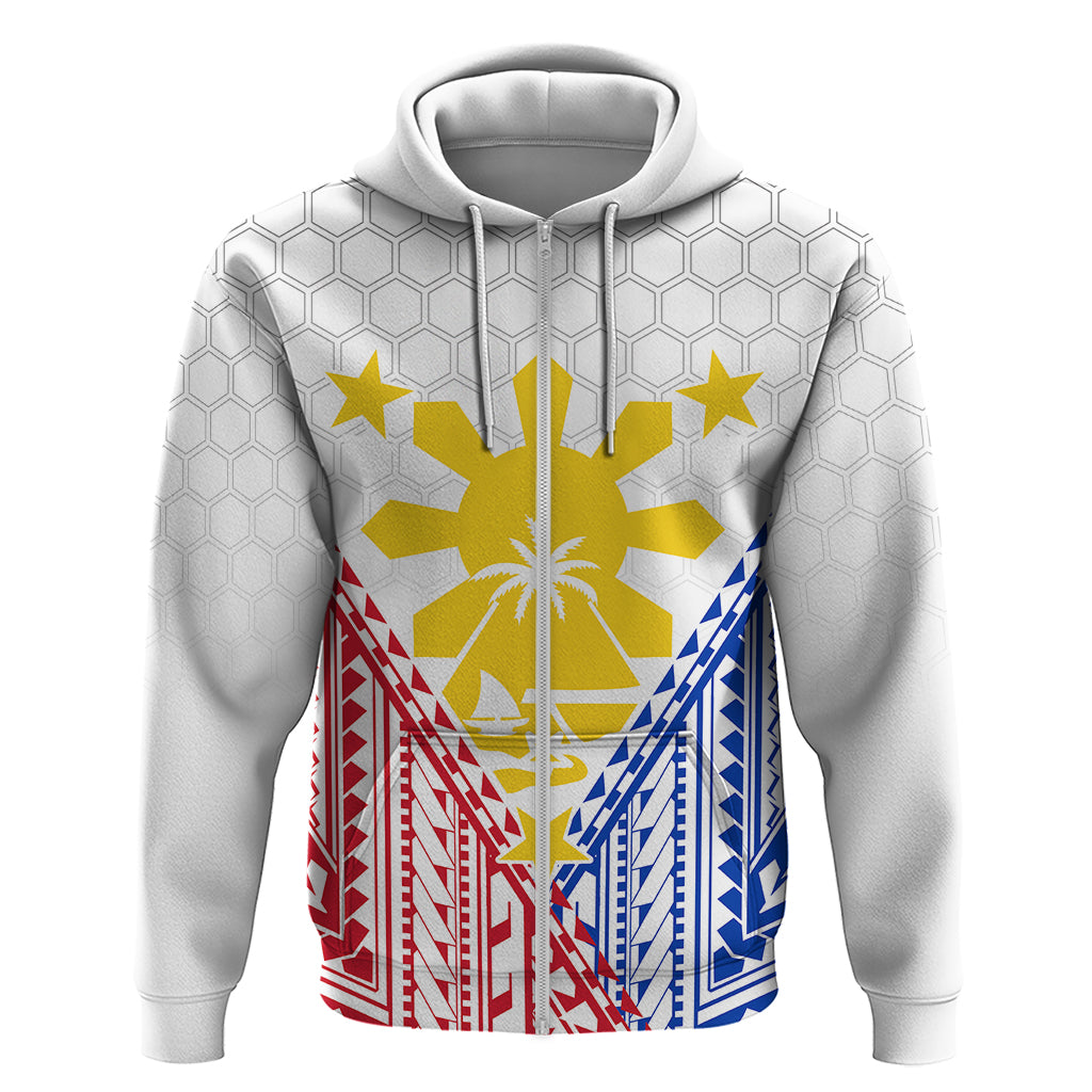 Custom Philippines Mix Guam Hoodie Filipino Flag Style LT7 Zip Hoodie White - Polynesian Pride