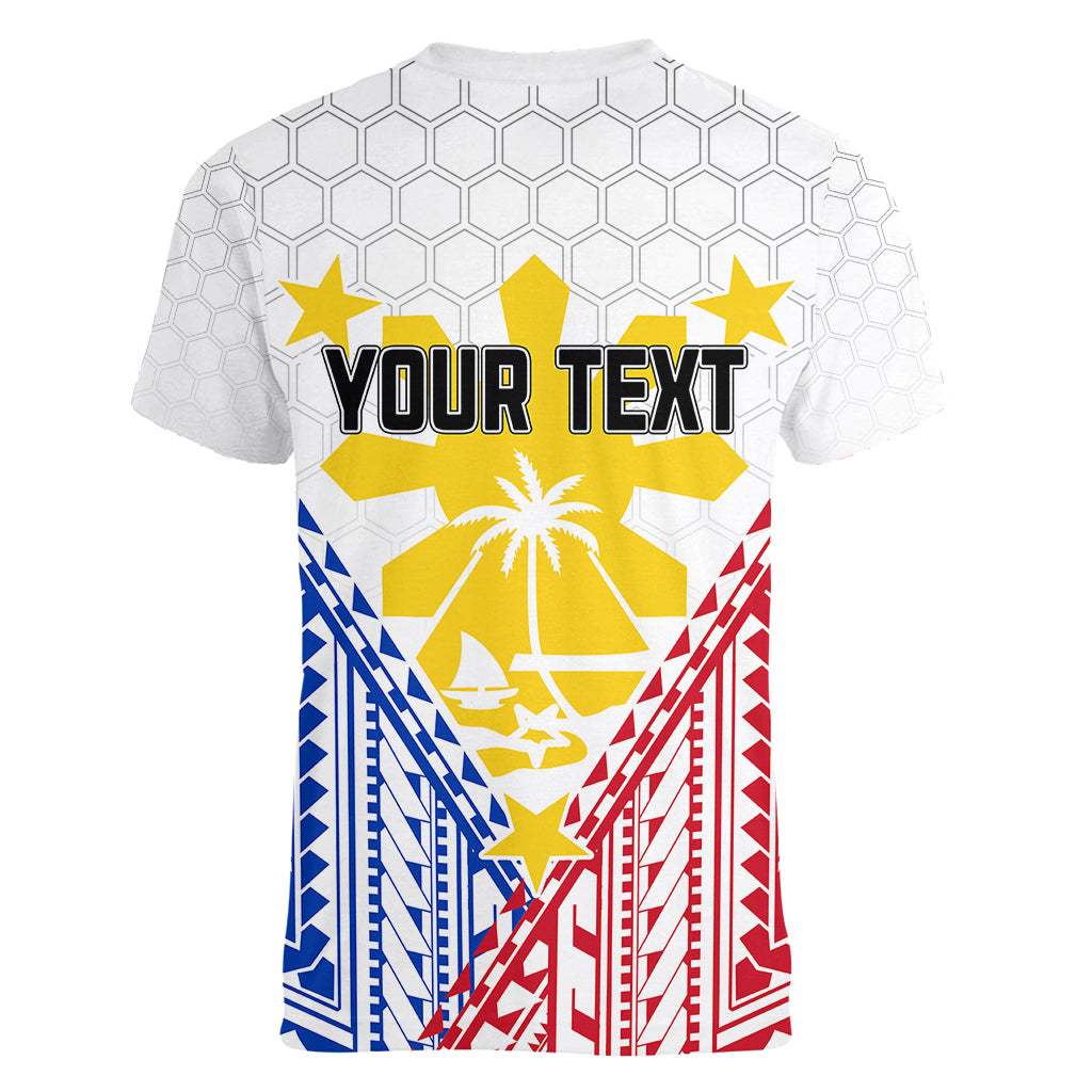 Personalised Philippines Mix Guam Women V Neck T Shirt Filipino Flag Style LT7 - Polynesian Pride