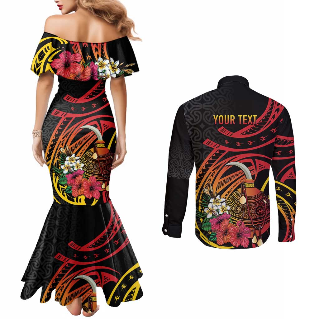 Personalized Milne Bay Couples Matching Mermaid Dress and Long Sleeve Button Shirt PNG Lime Pot with Oro Tapa